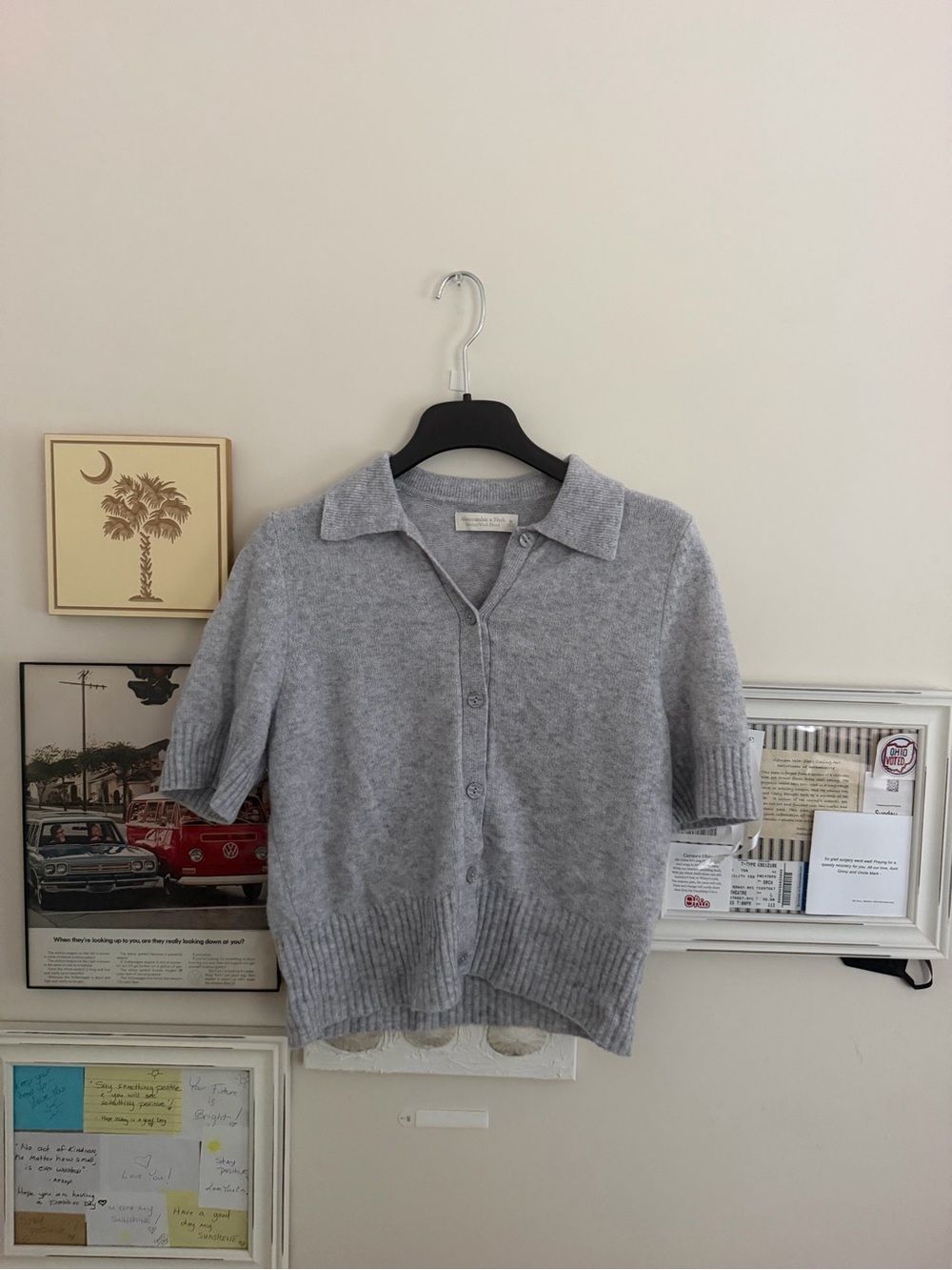 Abercrombie Light Gray Collared Button-Up Sweater